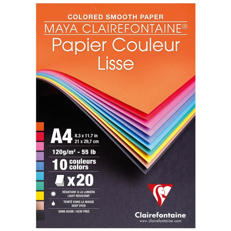 Clairefontaine bloc papier couleur A4, 120 g/m², 20 feuilles, 10 couleurs