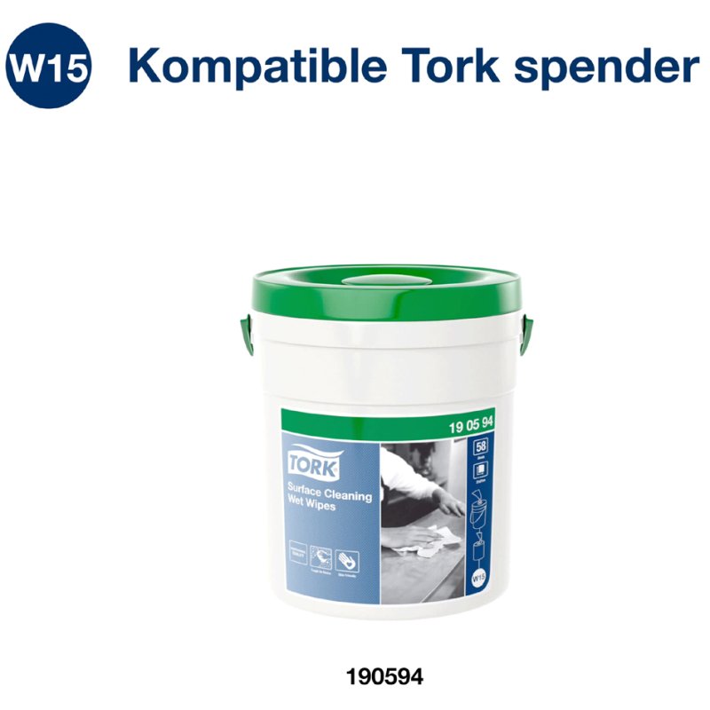 TORK recharge de lingettes de nettoyage de surface humides, blanc, W15, 135 mm, 4×58 pcs