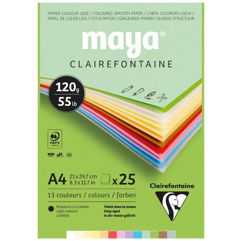 Clairefontaine gekleurd papier MAYA A4, 270 g/m², pastelkleuren, 25 vel