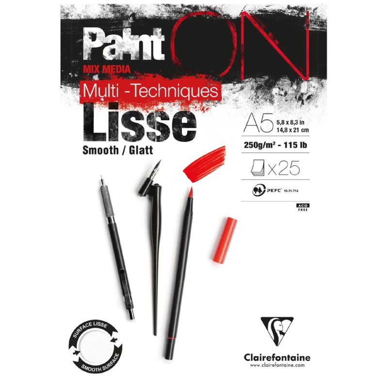 Clairefontaine bloc de dessin PAINT'ON lisse, A4, papier blanc, 25 feuilles