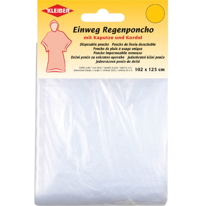 KLEIBER cape de pluie jetable avec capuche, transparent, LDPE, taille unique