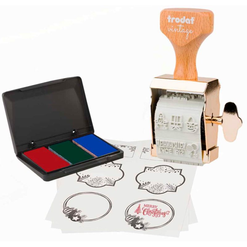 trodat creatief stempelset Vintage Kerstuitgave, 6 motieven instelbaar, 45×15 mm