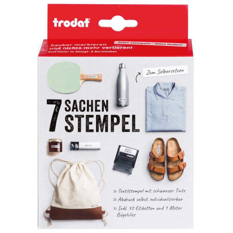trodat textielstempelset 7 stuks stempels, zwart, 37×13 mm