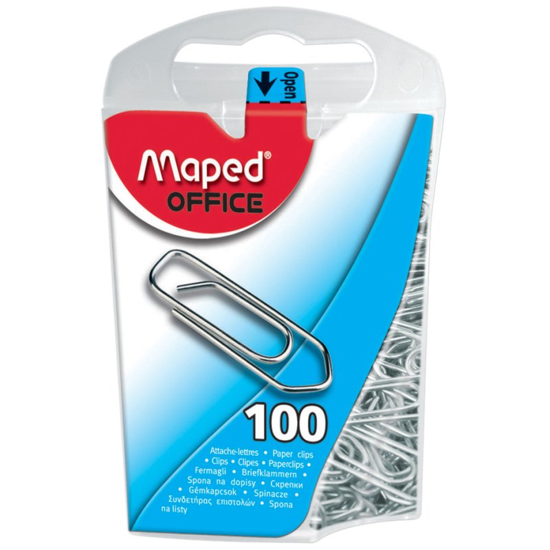Maped zinc-plated paperclips, 25 mm, dispenser box, 100 pieces