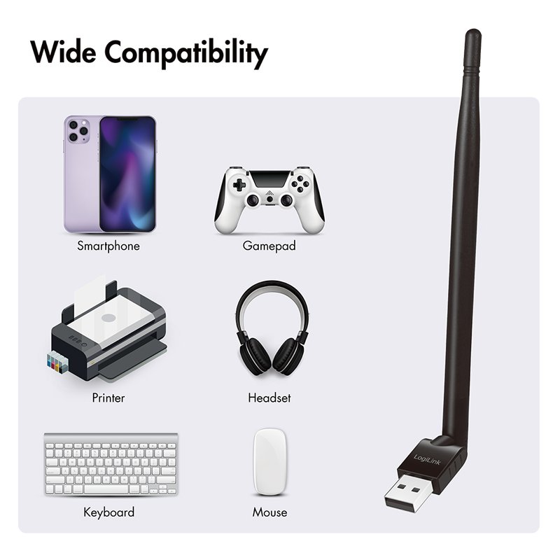 LogiLink Adaptateur USB Bluetooth 5.3 avec antenne, noir, portée 150 m
