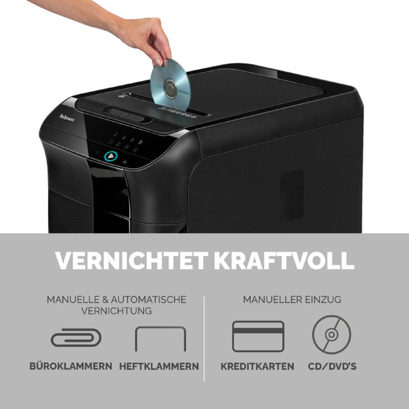Fellowes déchiqueteuse AutoMax 450C, alimentation automatique, 450 feuilles, 68 litres
