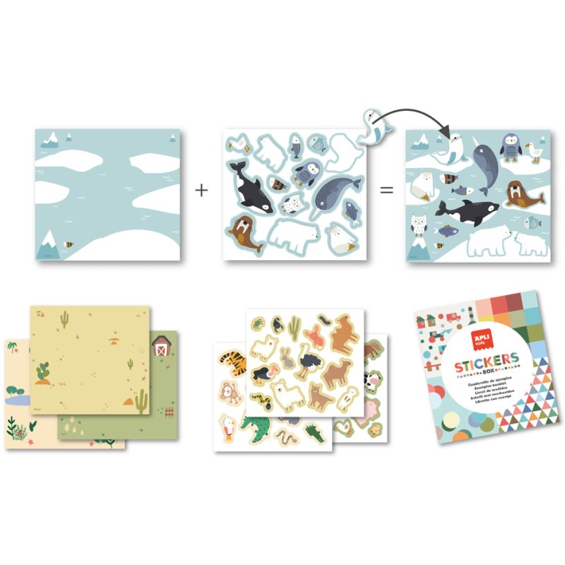 APLI kids plaketiket Dieren en hun leefgebieden, 8 illustraties, 8 stickervellen