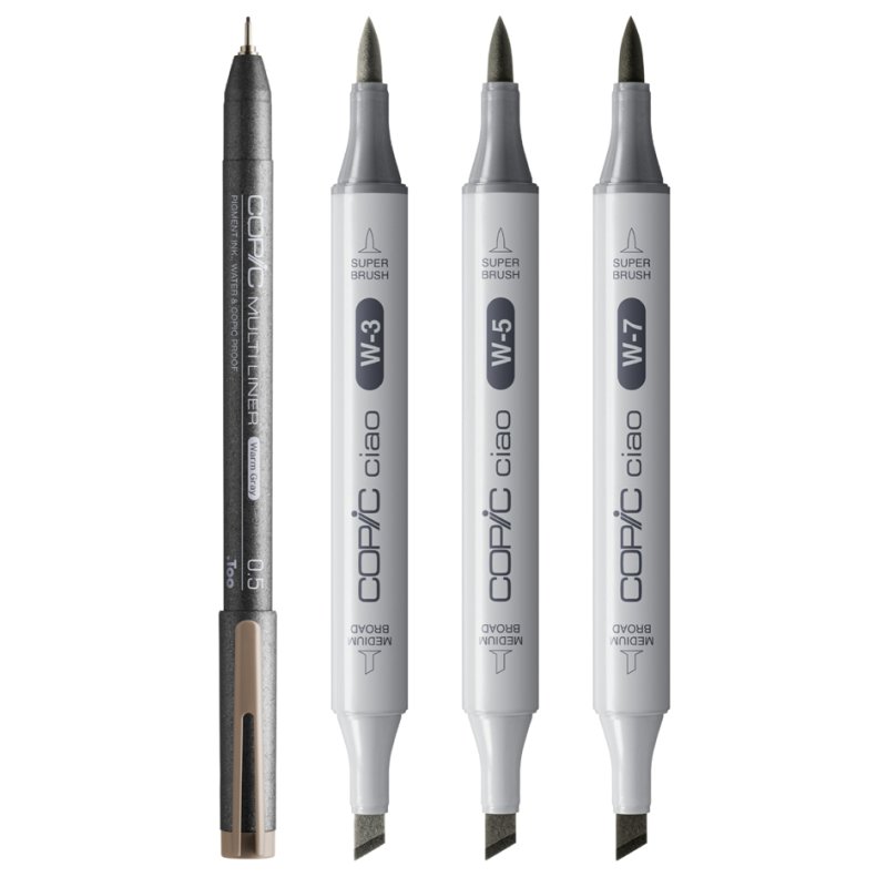 COPIC Marker ciao set 3+1 Dark Warm Gray, avec multiliner