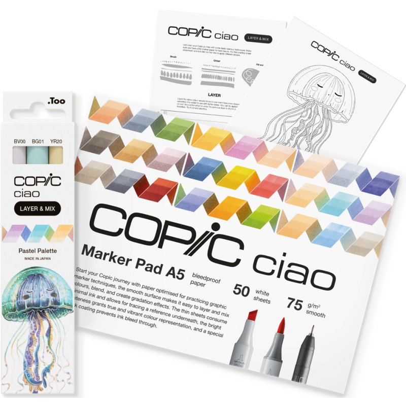COPIC Ciao feutres starter set Layer & Mix, couleurs pastel, 3 marqueurs