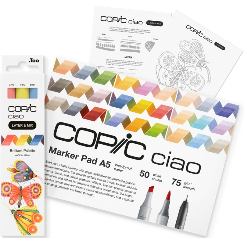 COPIC Marker Ciao startset Brilliant, 3 markers, papierblok A5