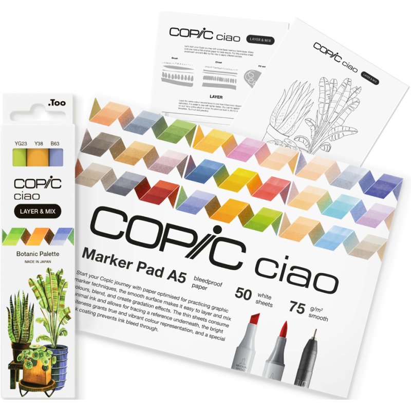 COPIC Ciao set de marqueurs Botanic, 3 marqueurs, bloc A5