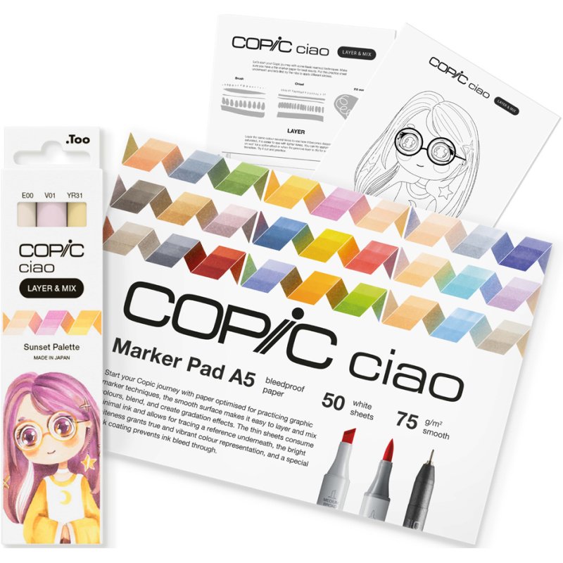 COPIC Marker ciao manga starterset Sunset, 3 markers, tekenblok A5