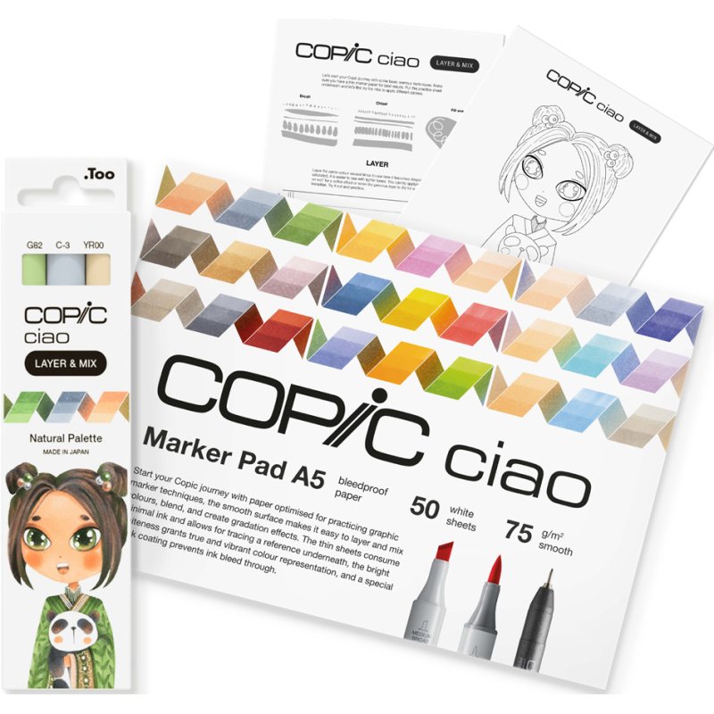 COPIC Ciao markers starterset Manga Layer & Mix Natural, 3 kleuren, alkoholbasis