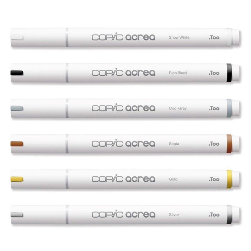 COPIC acrea markers Essentials, encre résistante à l'eau, pointe ronde 0,8 mm, 6 pièces