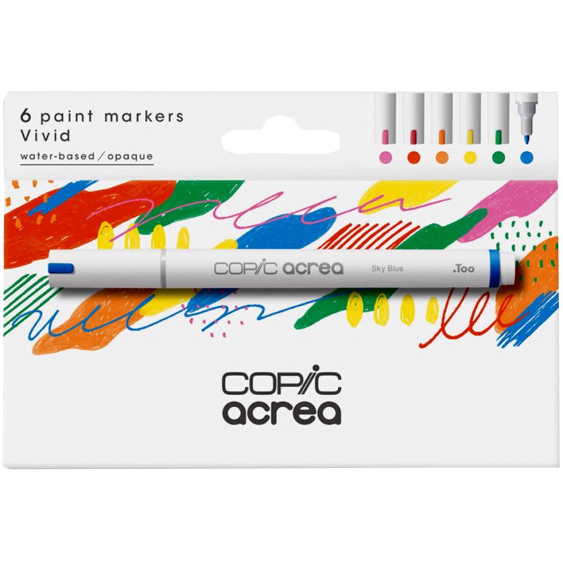 COPIC ensemble de marqueurs acrea Vivid, encre de pigment imperméable, 6 pièces