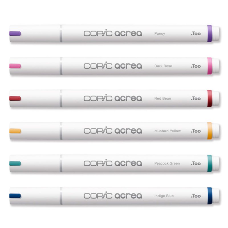 COPIC markers acrea Deep set, encre imperméable, pointe ronde 0,8 mm, 6 pièces
