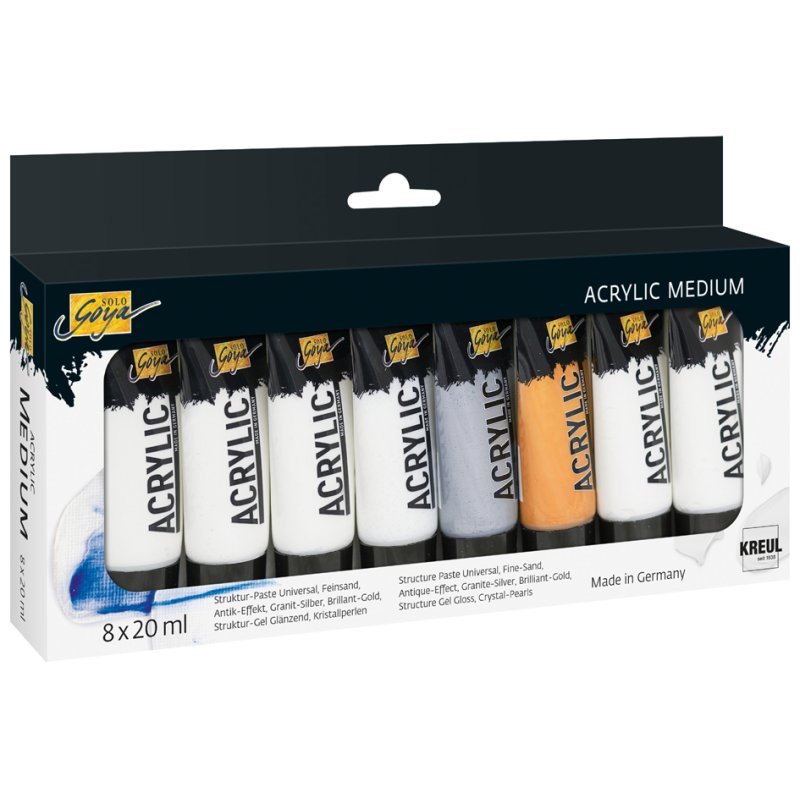 KREUL SOLO Goya médium acrylique, set de démarrage, 8 × 20 ml, pâtes et gels de structure