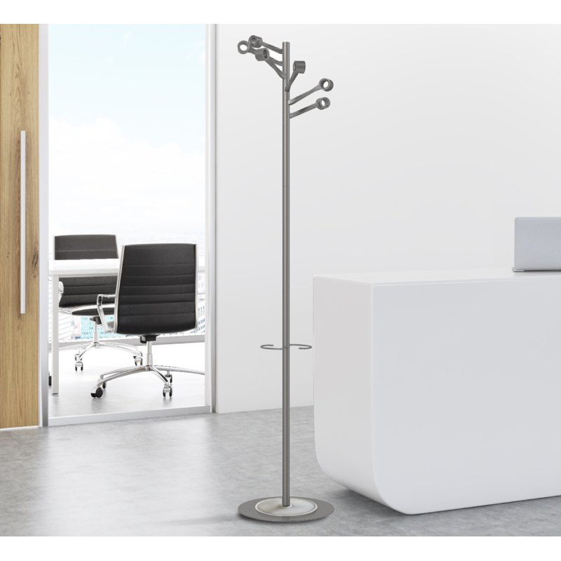 UNiLUX coat stand BOURGEON, metal grey, height 1740 mm, 6 hooks