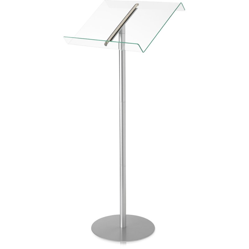 deflecto Pupitre de conférence, transparent/argent, cadre aluminium, 500×355×1140 mm