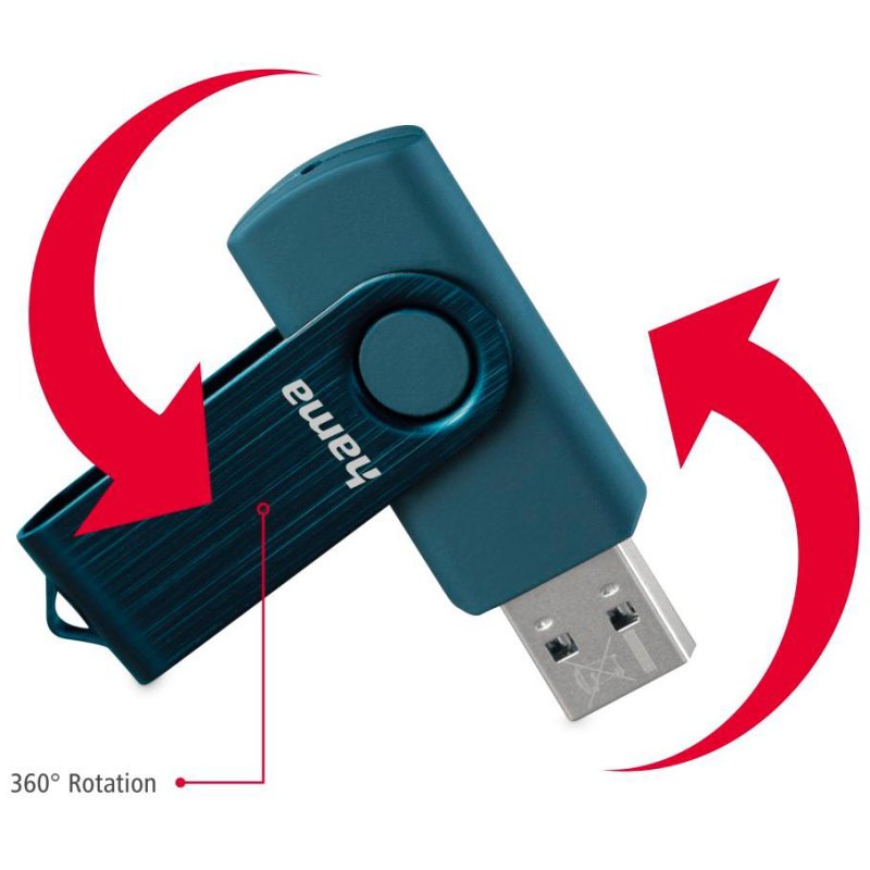 hama USB 3.0 stick Rotate, 128 GB, petrolblauw, draaimechanisme