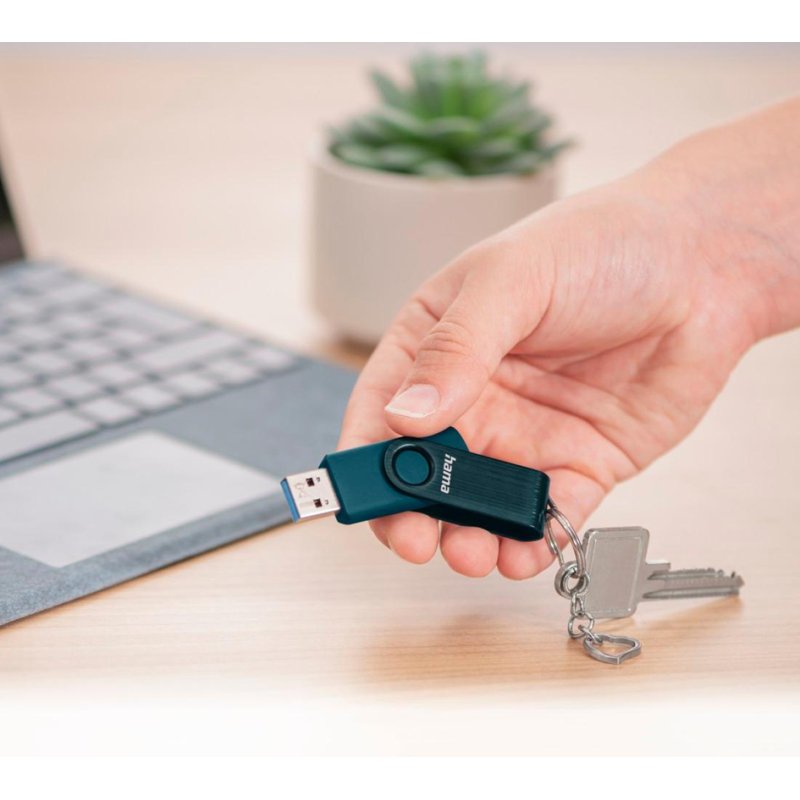 hama USB 3.0 stick Rotate, 128 GB, petrolblauw, draaimechanisme