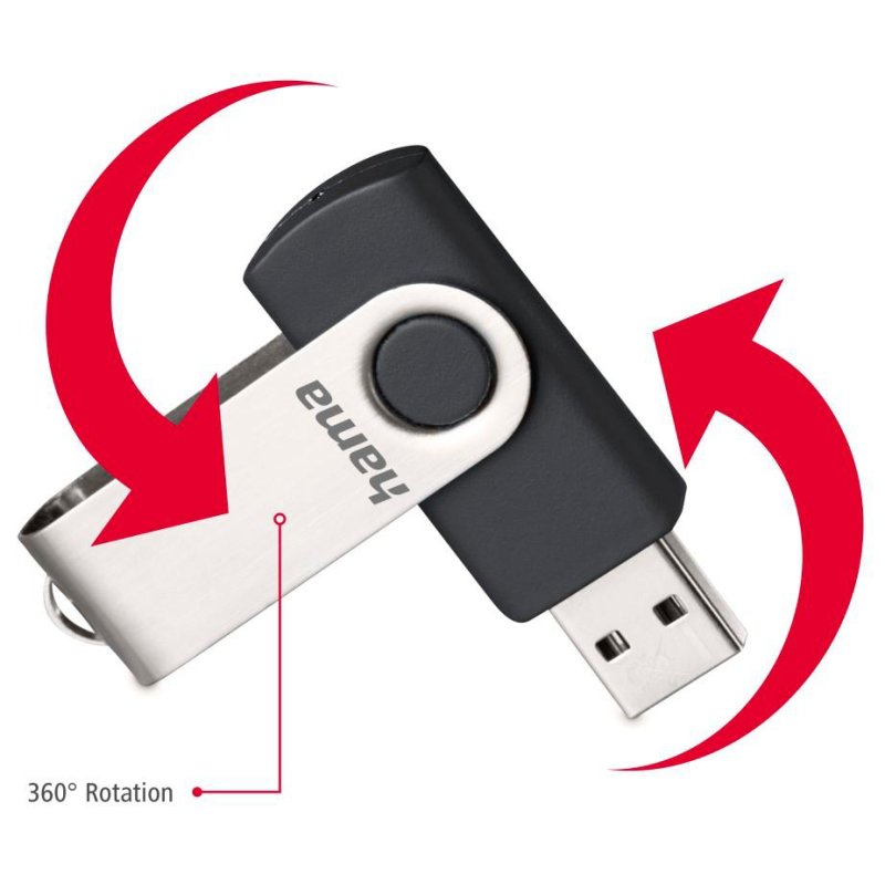 Hama USB 2.0 stick Rotate, 64 GB, zwart/zilver, dreaimechanisme
