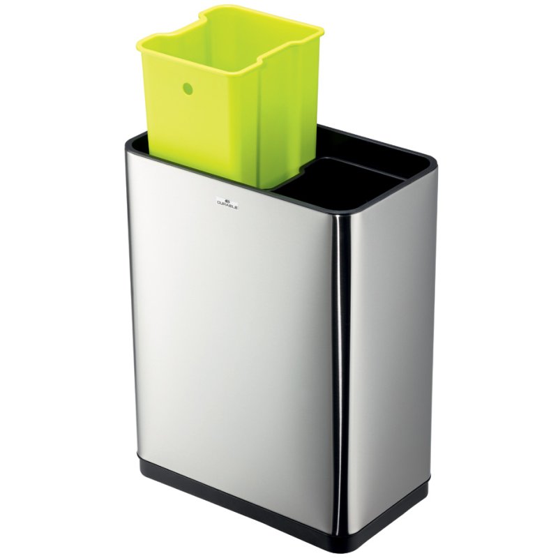 DURABLE poubelle NO TOUCH DUO, sans contact, 2×20 litres, acier inoxydable