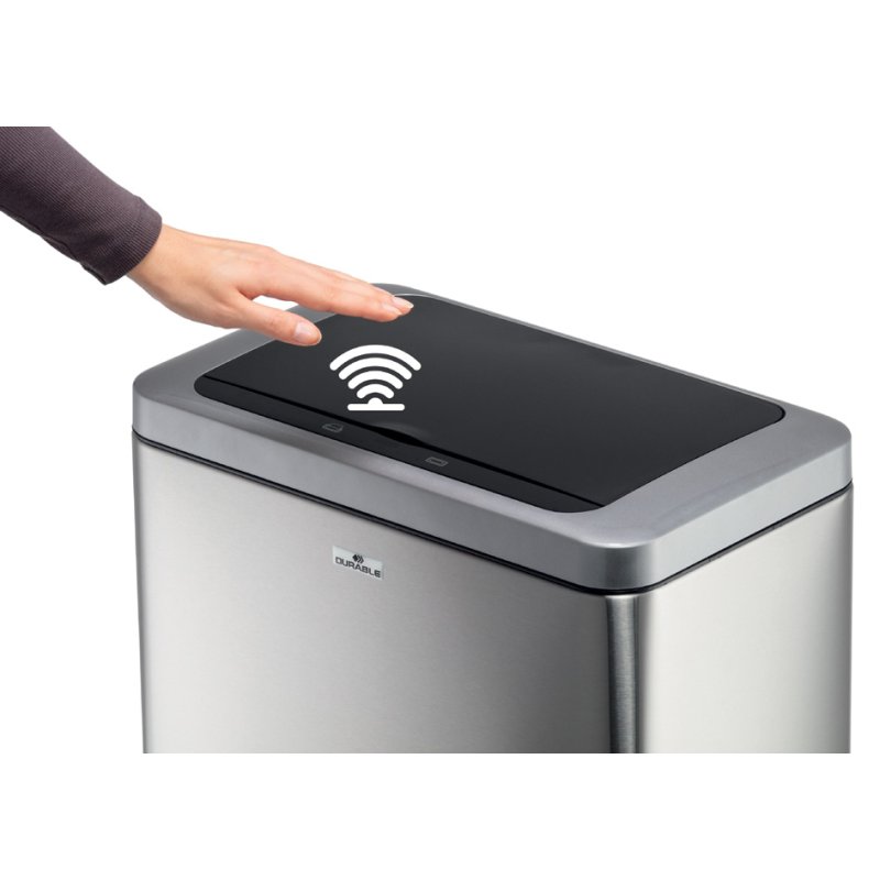 DURABLE poubelle NO TOUCH DUO, sans contact, 2×20 litres, acier inoxydable