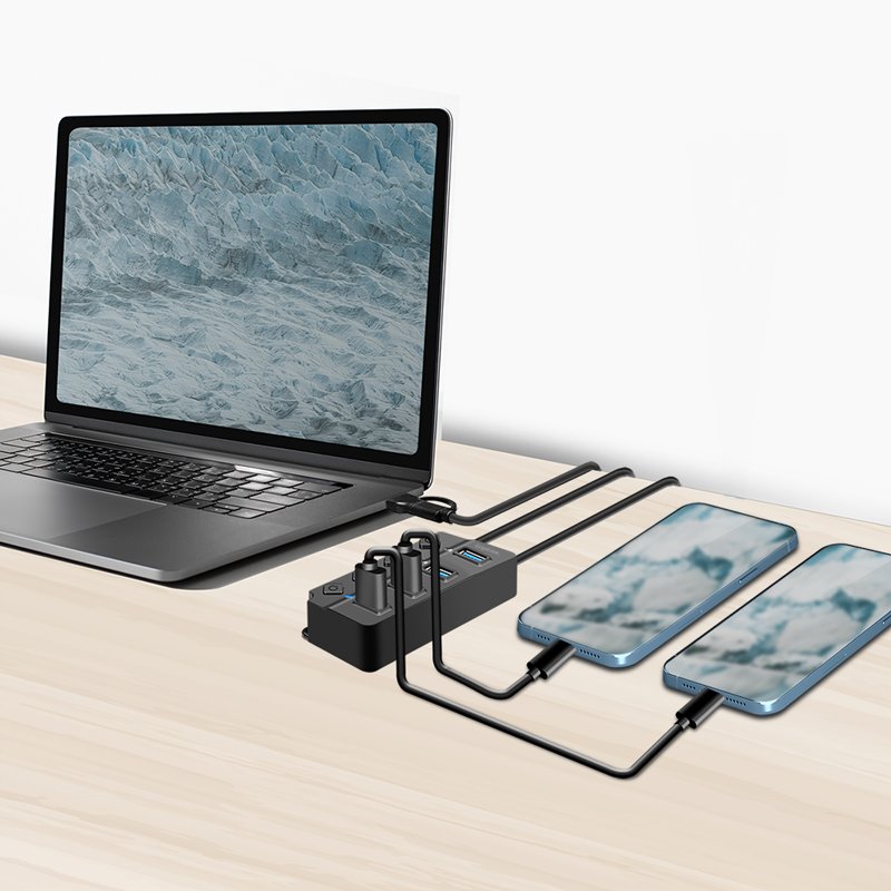 LogiLink Hub USB 3.2, 4 ports, interrupteur marche/arrêt, noir