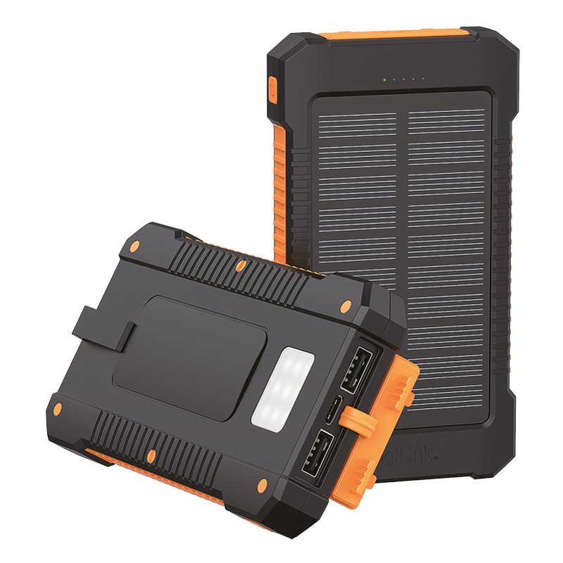 LogiLink power bank with solar panel, 6,000 mAh, black/orange, IP65