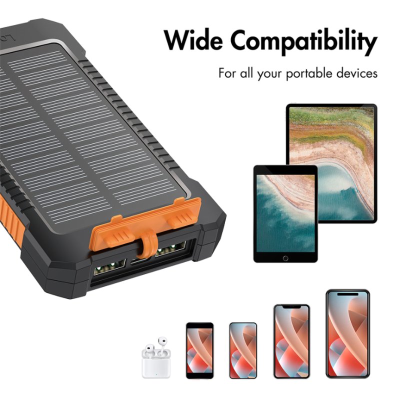 LogiLink power bank with solar panel, 6,000 mAh, black/orange, IP65