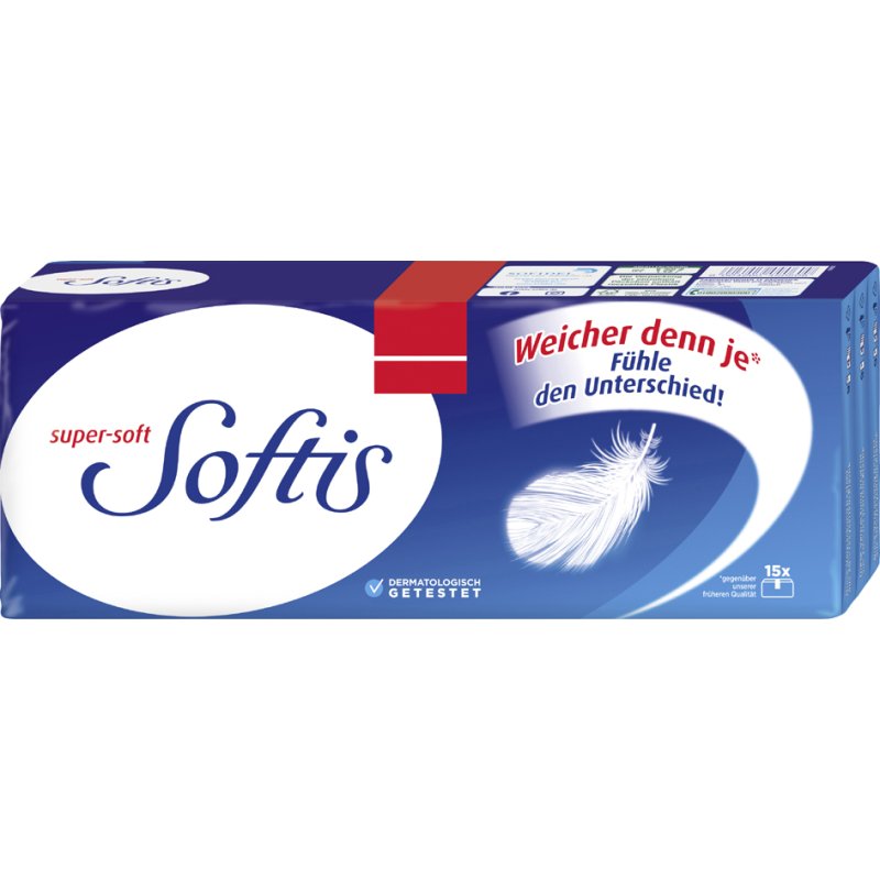 Softis Mouchoirs extra doux, 4 plis, blanc, 15 paquets