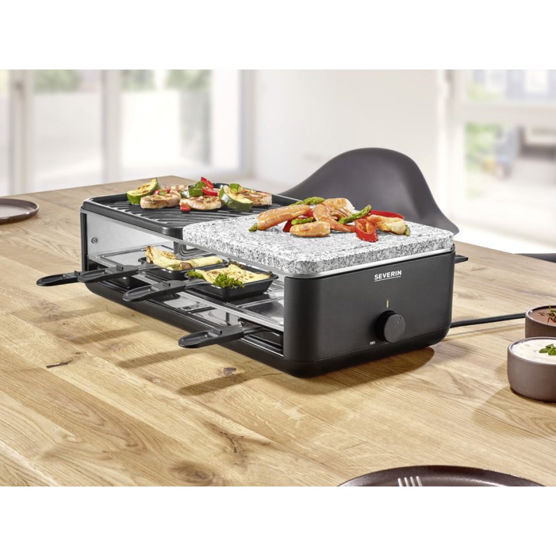 SEVERIN raclette grill RG 2366, pierre naturelle/plaque grill, 8 poêlons, 1300 W