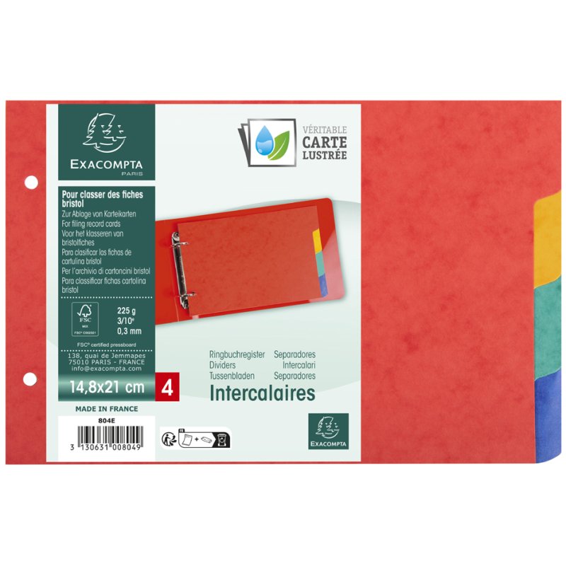 EXACOMPTA intercalaires en carton, 148×210 mm, 4 parties, carton Manila 225 g/m²