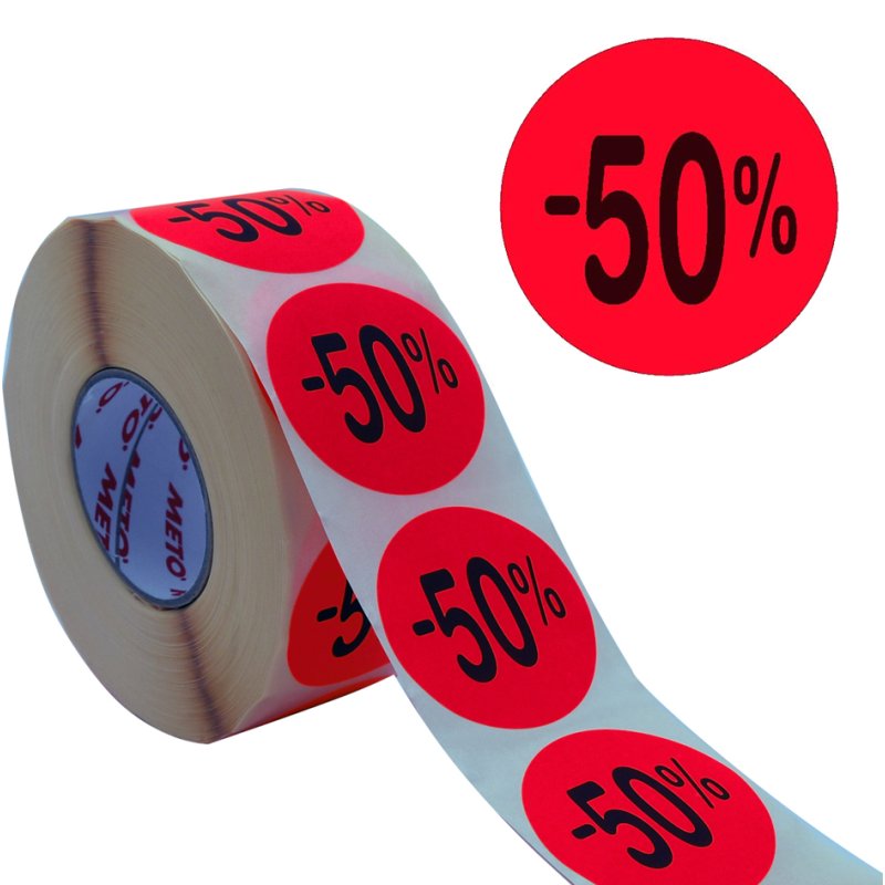 METO étiquettes promotionnelles '-30%', rond, rouge fluorescent, 40 mm