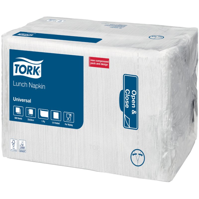 Tork lunch napkins, 32.5×32.5 cm, 1-ply, white, 500 pieces
