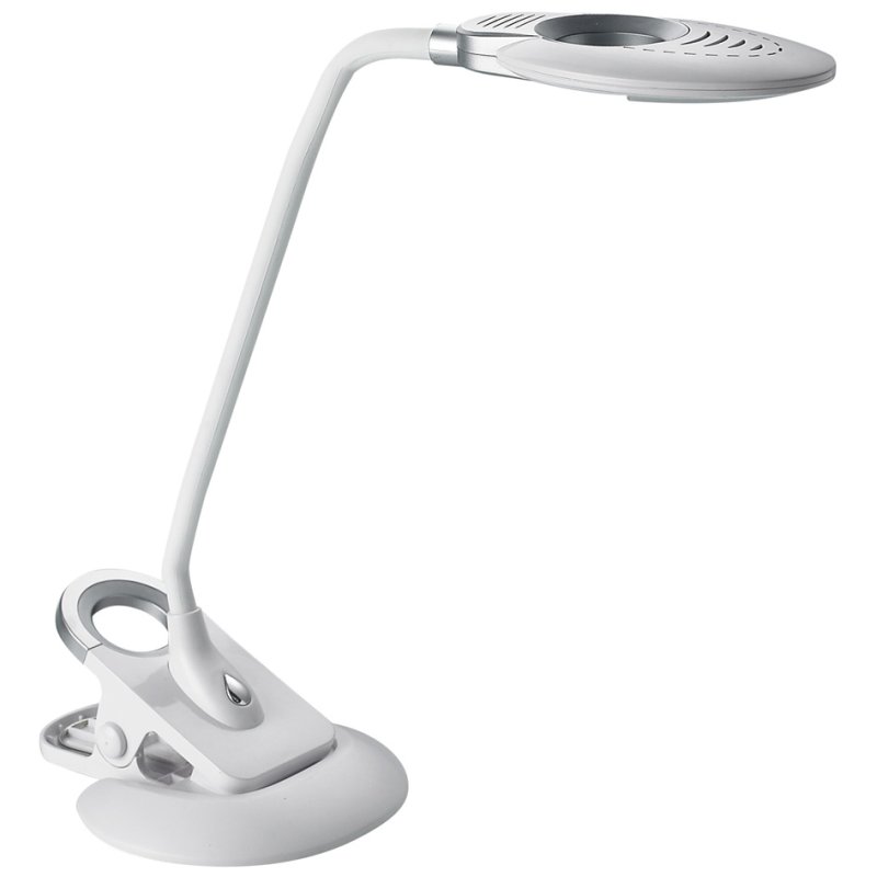 Hansa Lampe de bureau LED Swirl, graduable, blanc/argent, avec pince