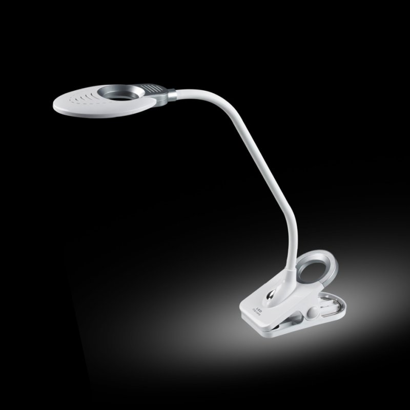 Hansa Lampe de bureau LED Swirl, graduable, blanc/argent, avec pince