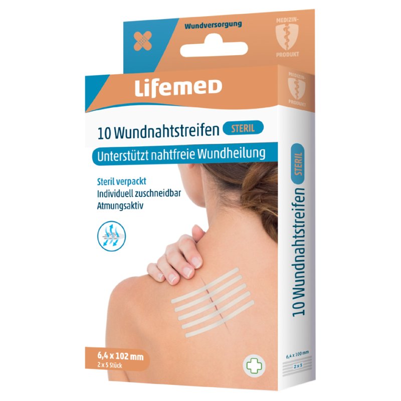 Lifemed bandelettes de suture de plaies, stérile, 6,4 × 102 mm, blanc, 10 pièces