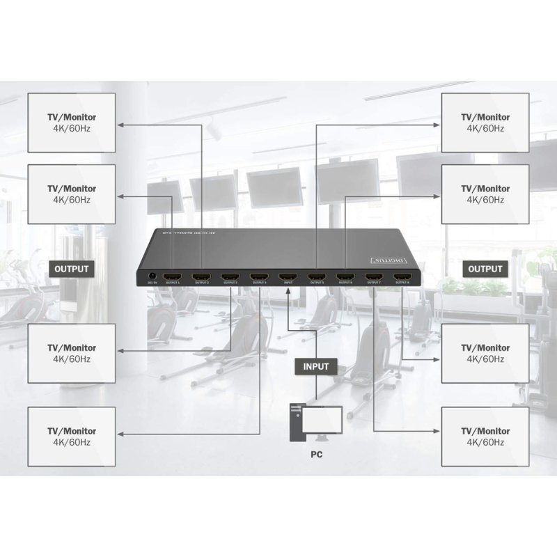 DIGITUS 4K HDMI splitter 1×8, 4K/60Hz HDCP 2.2, zwart