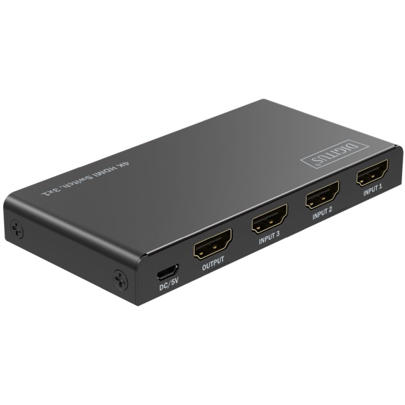 DIGITUS Commutateur HDMI 4K 3x1, noir, 4K/60Hz, 18 Gbps