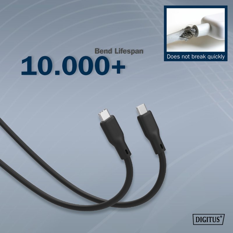 DIGITUS Câble USB 4.0 silicone, USB-C, noir, 0,5 m