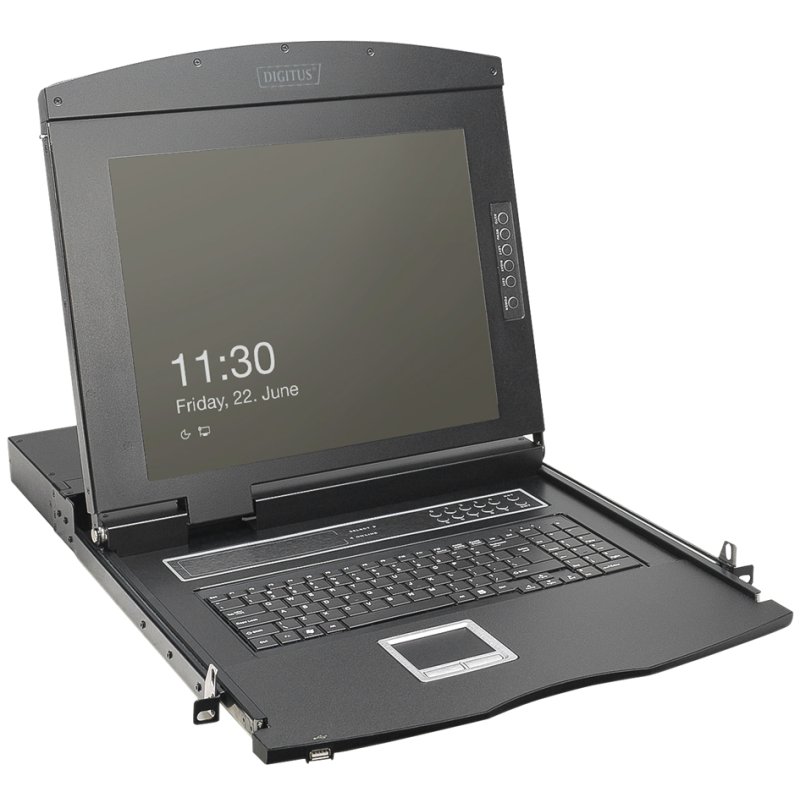 DIGITUS Console KVM modulaire, écran LCD HD 19 pouces, 16 ports, noir