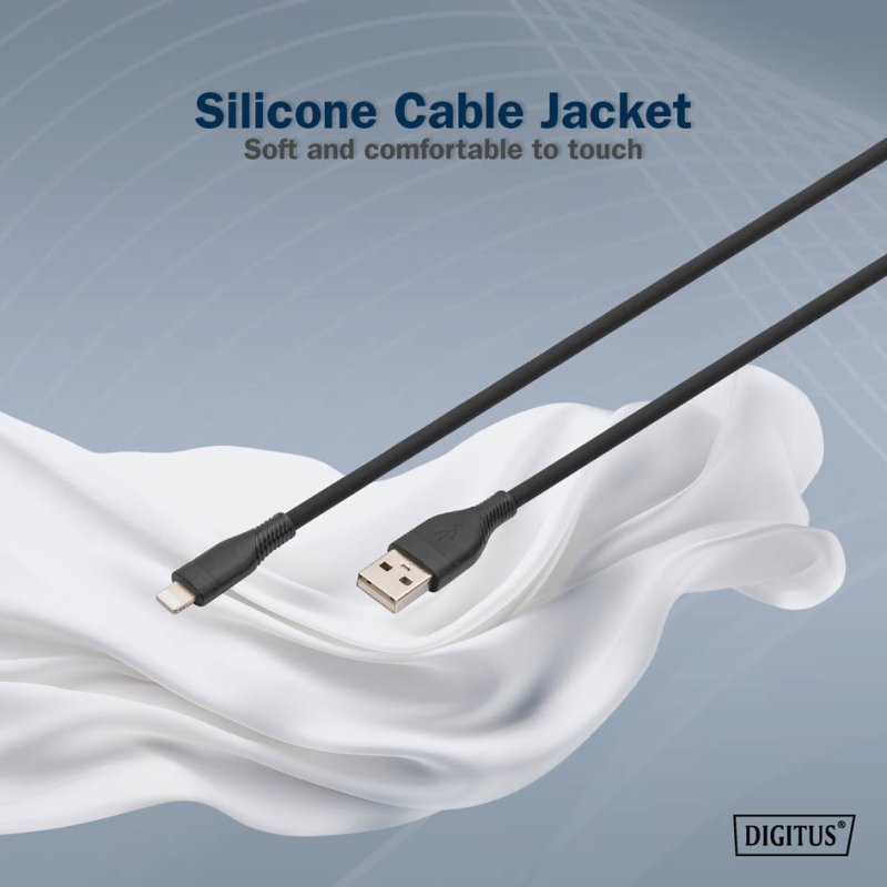 DIGITUS câble de connexion silicone USB-A vers Lightning, blanc, 0,5 m