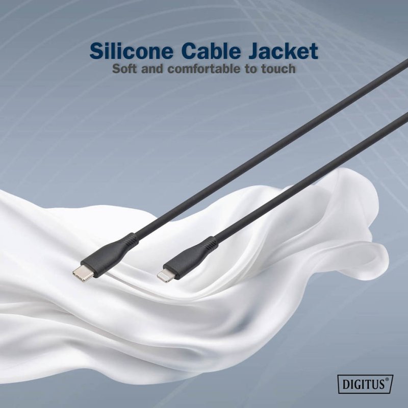 DIGITUS câble de connexion silicone USB-C vers Lightning, noir, 0,5 m