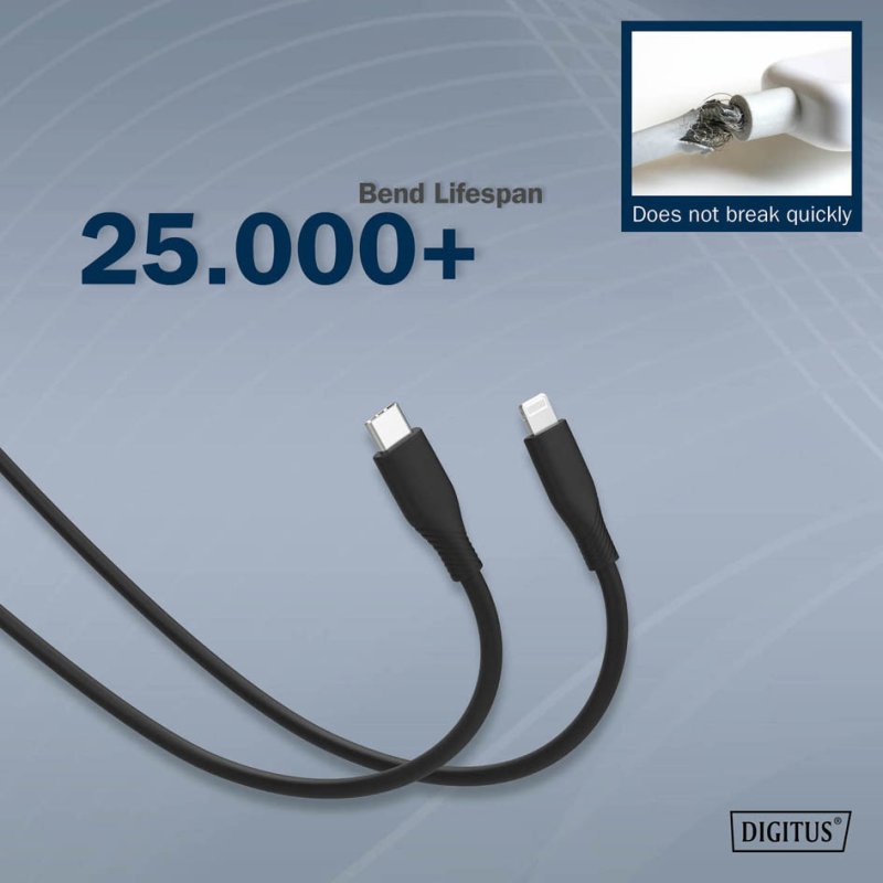 DIGITUS câble de connexion silicone USB-C vers Lightning, noir, 0,5 m