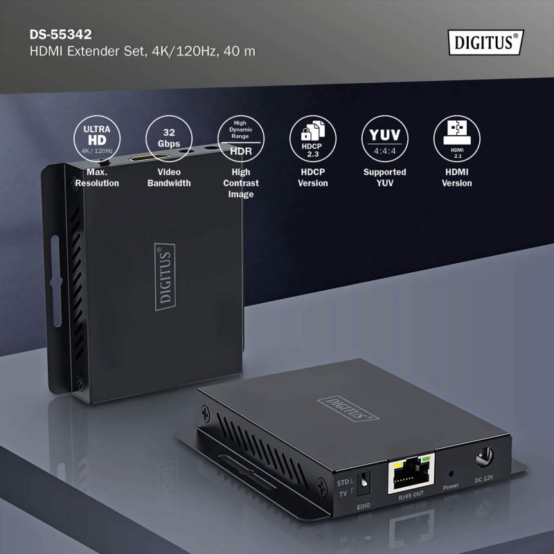 DIGITUS 4K HDMI extension set, 120Hz, 40 metres, HDMI 2.1