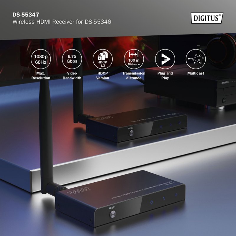 DIGITUS récepteur HDMI sans fil DS-55347, transmission IR, plug & play
