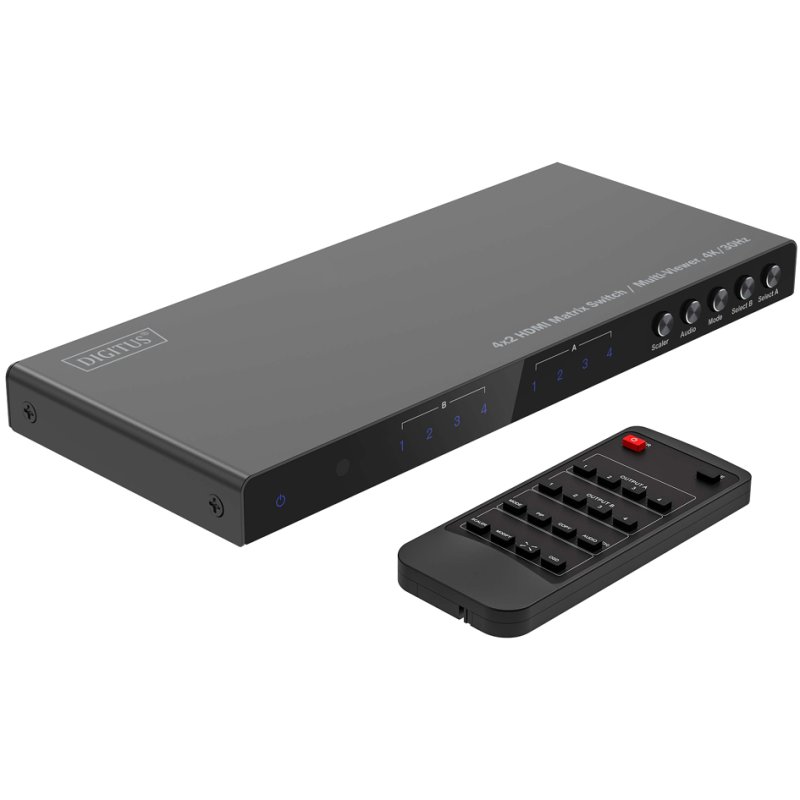 DIGITUS 4×2 HDMI matrix switch, multi-viewer functie, 4K/30Hz, zwart