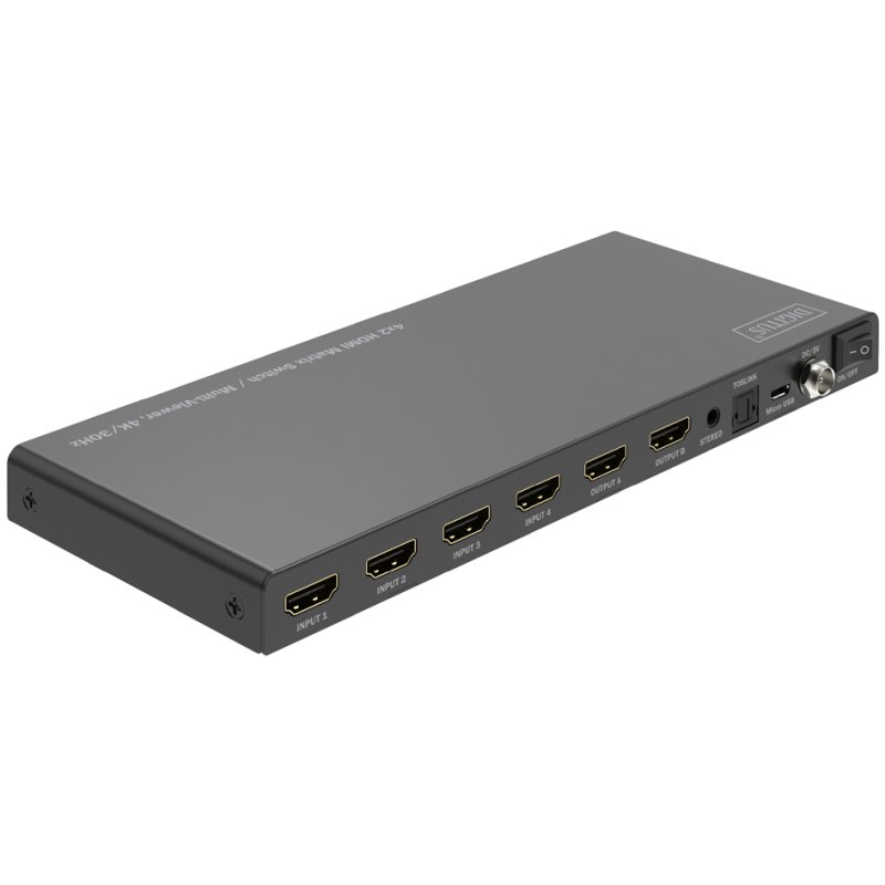 DIGITUS Commutateur matrice HDMI 4×2, fonction multi-écrans, 4K/30Hz, noir